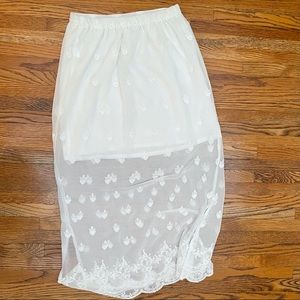 Free People White Midi Sheer Skirt Embroidery